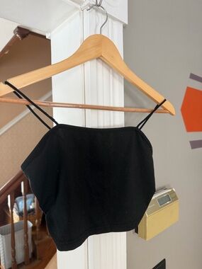 Black Women's Cami Crop Top - Classic Spaghetti Strap